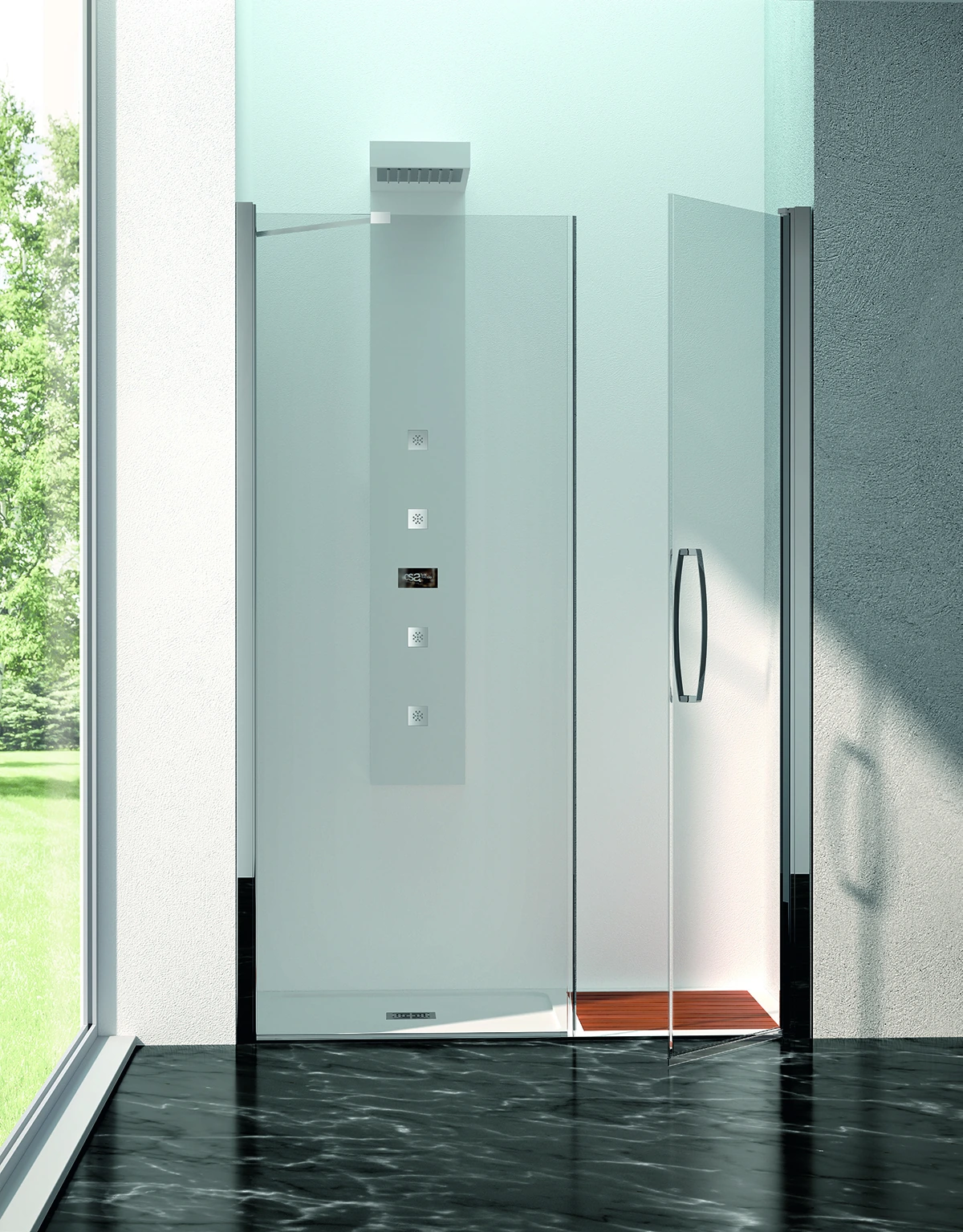 Shower enclosure Rio recess one hinged door + one fixed panel — SOPAL