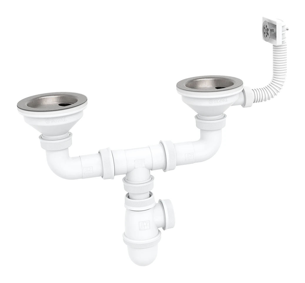 SOPAL — Double-bowl stainless-steel sink waste with overflow — 1965A00