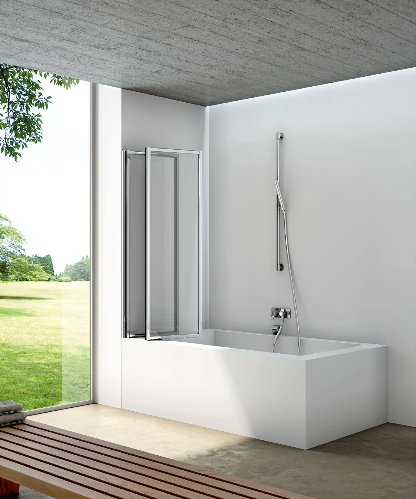 Shower enclosure Riviera bath screen one three-part folding door — SOPAL