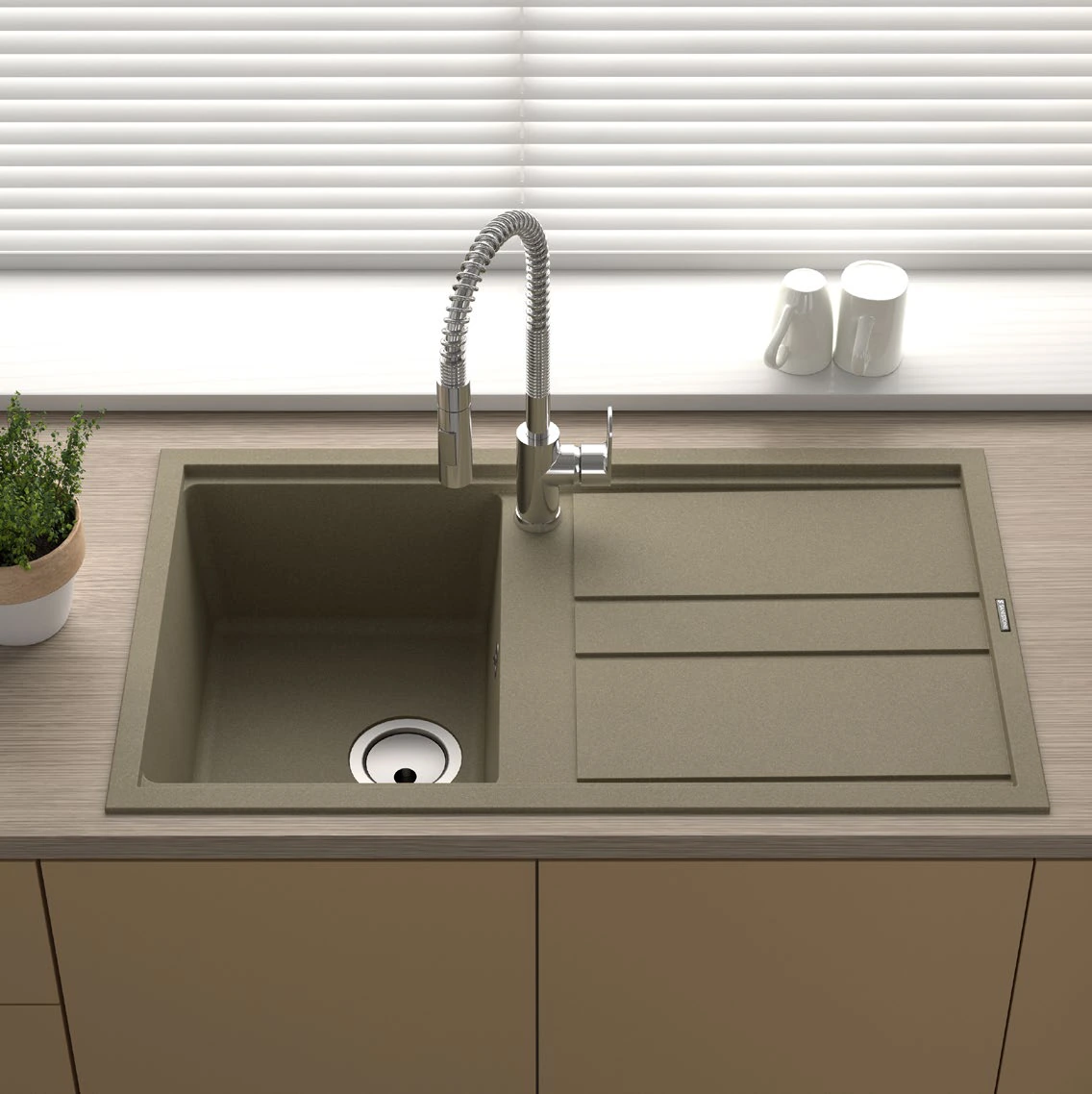 Prismo single-bowl sink with drainer — SANISTONE